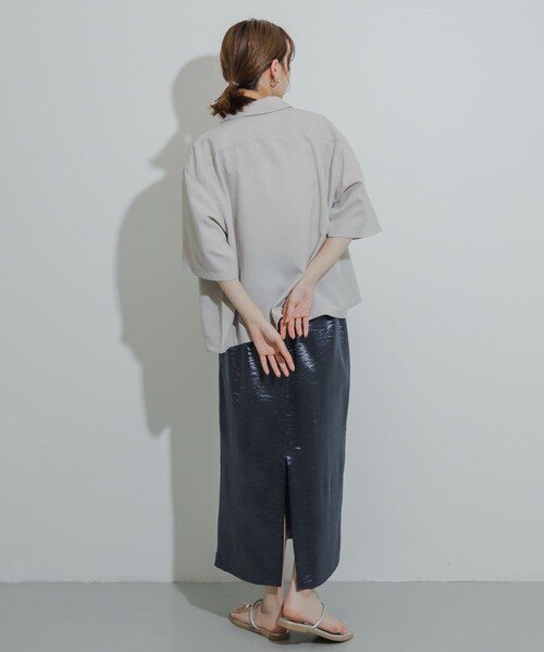 SENSE OF PLACE by URBAN RESEARCH(センスオブプレイスバイアーバンリサーチ)の「『イージーケア/セットアップ対応/ユニセックス』リネンライクボクシーシャツ(5分袖)(シャツ/ブラウス・メンズ・L.BLUE/CHARCOAL/GREIGE/PURPLE・M/L)」の10枚目の写真