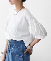 nissen | 異素材切替パフスリーブ半袖Ｔシャツ(Tシャツ/カットソー)
