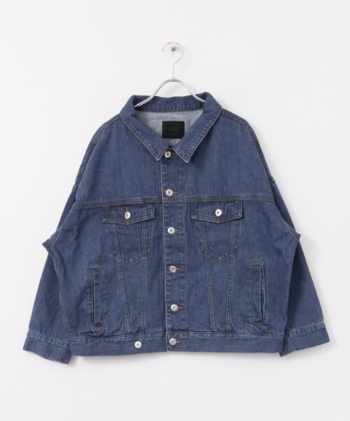 KBF(ケイビーエフ)の「オーバーサイズコットンジャケット(デニムジャケット・レディース・BEIGE/GREIGE/BLUE・one)」の12枚目の写真