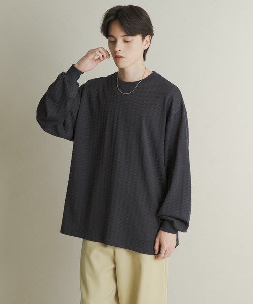 SENSE OF PLACE by URBAN RESEARCH（センスオブプレイスバイアーバンリサーチ）の「ライトワッフルクルーネックロングTシャツ（Tシャツ/カットソー・メンズ・CHARCOAL/KHAKI/PURPLE・M/L）」の7枚目の写真