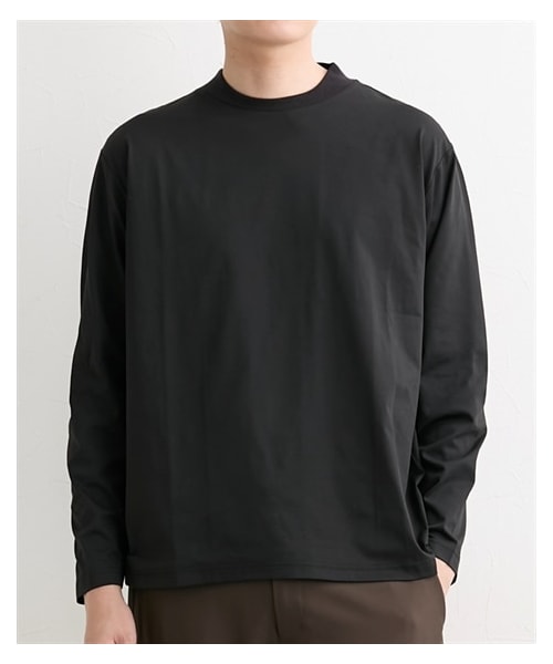 nissen（ニッセン）の「背中が蒸れにくい背面メッシュ衿高長袖Tシャツ(吸汗速乾・ストレッチ)（Tシャツ/カットソー・メンズ・オフホワイト/グレー/黒・M/L/LL/3L/4L/5L/6L）」の2枚目の写真