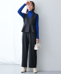 7days Life Styling | 落ち感ドレープ素材ペプラムサロペットパンツ（タテヨコストレッチ・しわになりにくい・速乾・ＵＶカット）＜大きいサイズ有＞(その他パンツ)