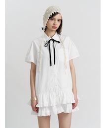 jouetie | リボンタイヘムフリルチュニックシャツ(シャツワンピース)