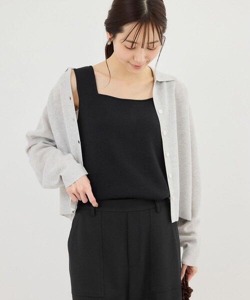 ROPE' PICNIC（ロペピクニック）の「スクエアネックニットタンクトップ（タンクトップ・レディース・ブラック/キナリ/ダークブラウン/クリーム・F）」の8枚目の写真