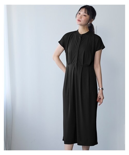 nissen（ニッセン）の「＜大きいサイズ＞汗染みしにくいひんやりポンチフレンチロング丈ワンピース（接触冷感・ＵＶカット）（ワンピース・レディース・黒/モカ/サックスグレー・L/LL/3L/4L/5L/6L/8L/10L）」の15枚目の写真