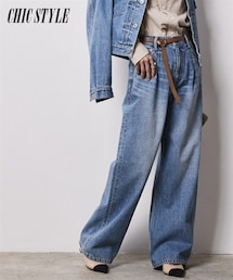 CHIC STYLE | 大きいサイズ 綿100％タックバギーデニムパンツ シックスタイル(デニムパンツ)