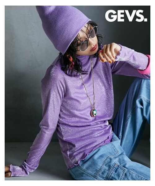 nissen（ニッセン）の「大きいサイズ ハイネックラメカットソー GEVS.（Tシャツ/カットソー・レディース・パープル/シルバー/黒・L/LL/3L/4L/5L/6L/8L/10L）」の4枚目の写真