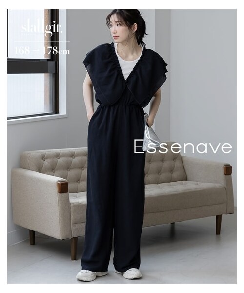 nissen（ニッセン）の「高身長　サマーツイードフリルオールインワン（トールサイズ）Essenave（オールインワン・サロペット・レディース・ブラウン系/ネイビー系・MTT/LTT/LLTT/3LTT）」の7枚目の写真