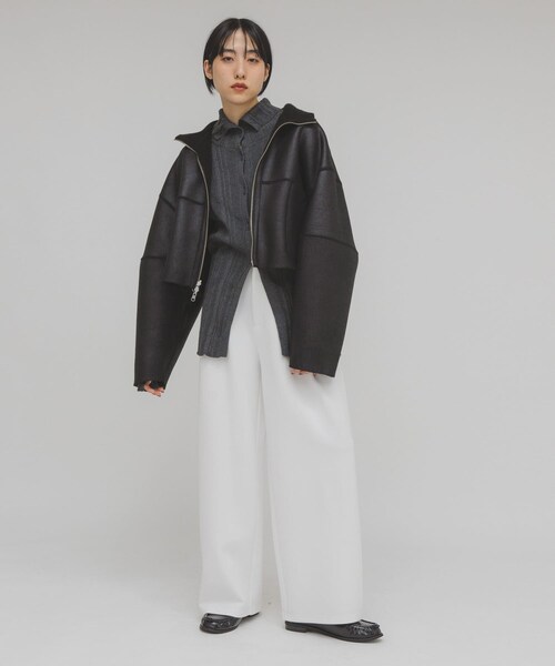 KBF（ケイビーエフ）の「ボタンアップランダムRIBニット（ニット/セーター・レディース・L.BEIGE/BROWN/CHARCOAL・One）」の6枚目の写真