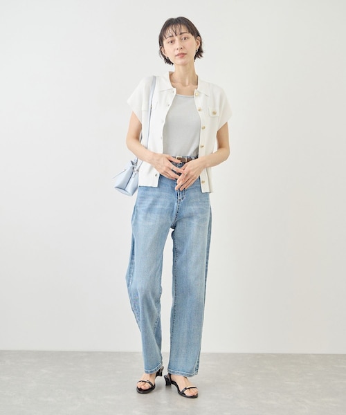 ROPE' PICNIC(ロペピクニック)の「八方映えニット 金ボタンフレンチスリーブポロカラーカーディガン/UVカット・接触冷感・イージーケア(カーディガン/ボレロ・レディース・ブラック/オフホワイト/ブラウン/サックス/ラベンダー・F)」の11枚目の写真