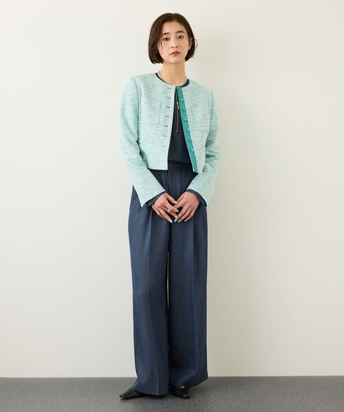 ROPE'(ロペ)の「ツイードノーカラージャケット(ノーカラージャケット・レディース・ブラック系/ターコイズ・36/38)」の10枚目の写真