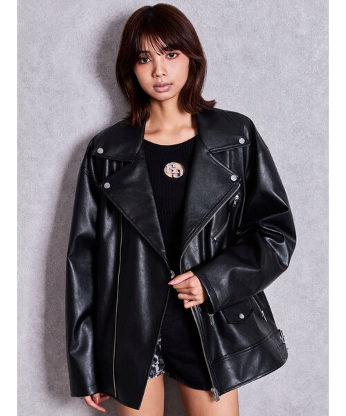 GYDA(ジェイダ)の「フェイクレザーBIGライダースジャケット(ライダースジャケット・レディース・ブラック・F)」の3枚目の写真
