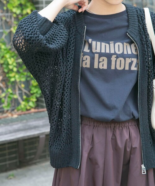 ITEMS URBANRESEARCH（アイテムズ アーバンリサーチ）の「メッシュジップニットカーディガン（ニット/セーター・レディース・BRN/GREGE/BLK・FREE）」の5枚目の写真