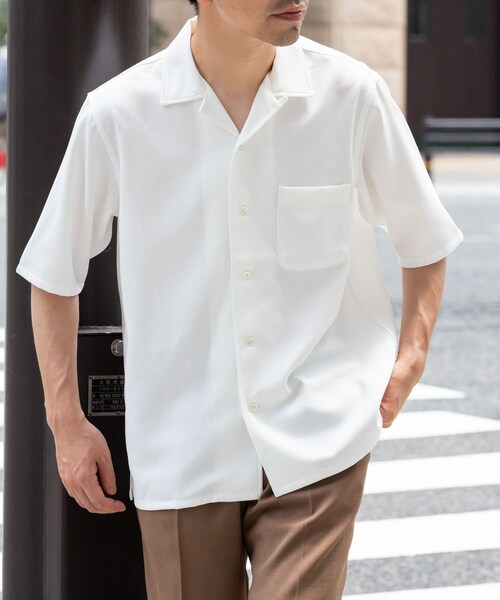 URBAN RESEARCH ROSSO（アーバンリサーチロッソ）の「『WEB限定』『セットアップ対応』パナマ風オープンカラー半袖シャツ（シャツ/ブラウス・メンズ・NAVY/WHITE/ICE GRAY/MOCHA/BLACK・M/L）」の7枚目の写真