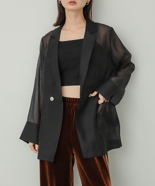 SENSE OF PLACE by URBAN RESEARCH（センスオブプレイスバイアーバンリサーチ）の「シアーテーラードジャケット（テーラードジャケット・レディース・BLACK/IVORY/BROWN・one）」の4枚目の写真
