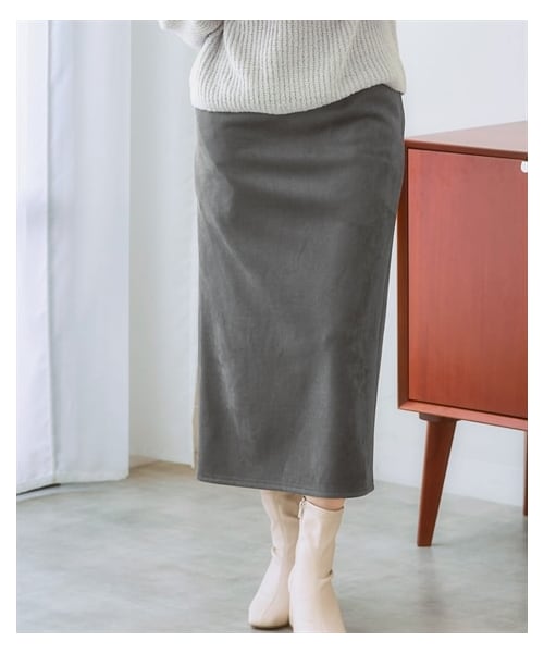 nissen（ニッセン）の「スエード調タイトスカート＜大きいサイズ有＞（スカート・レディース・エクリュ/チャコールグレー/黒・S/M/L/LL/3L/4L/5L/6L）」の8枚目の写真