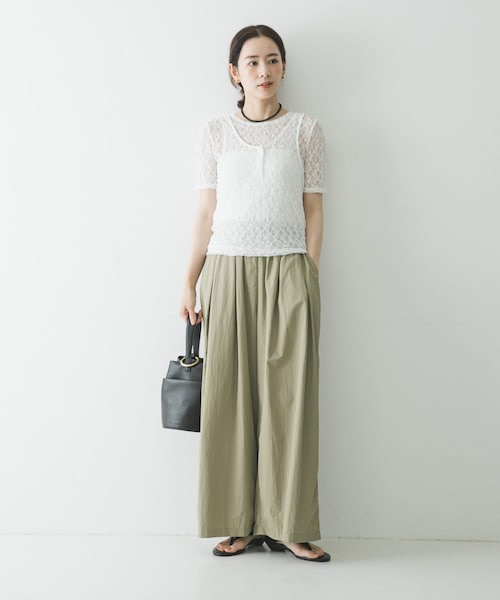 URBAN RESEARCH（アーバンリサーチ）の「ストレッチレースコンパクトTシャツ（Tシャツ/カットソー・レディース・OFF WHITE/BLACK・Free）」の9枚目の写真