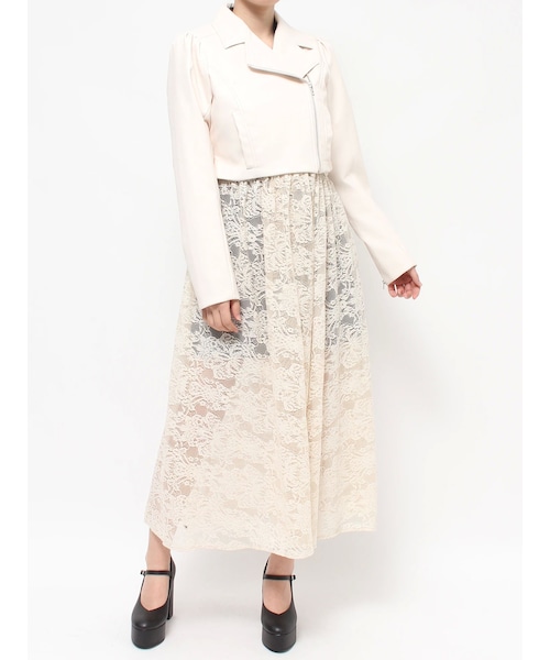 EATME（イートミー）の「レースコンビフェイクレザーライダース（ライダースジャケット・レディース・アイボリー/ブラック・F）」の2枚目の写真