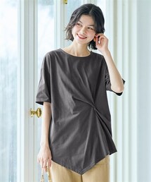 nissen | ＜大きいサイズ＞綿100％汗染みしにくいクロスデザイン５分袖Tシャツ(Tシャツ/カットソー)