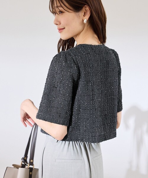 ROPE' PICNIC（ロペピクニック）の「【サマー・ツイード】金ボタンカーディジャケット（ノーカラージャケット・レディース・チャコール/ライトグレー/ホワイト/ネイビー・38）」の11枚目の写真