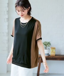 nissen | 配色フレンチスリーブカットソートップス（接触冷感・UVカット）【私の味方服】(Tシャツ/カットソー)