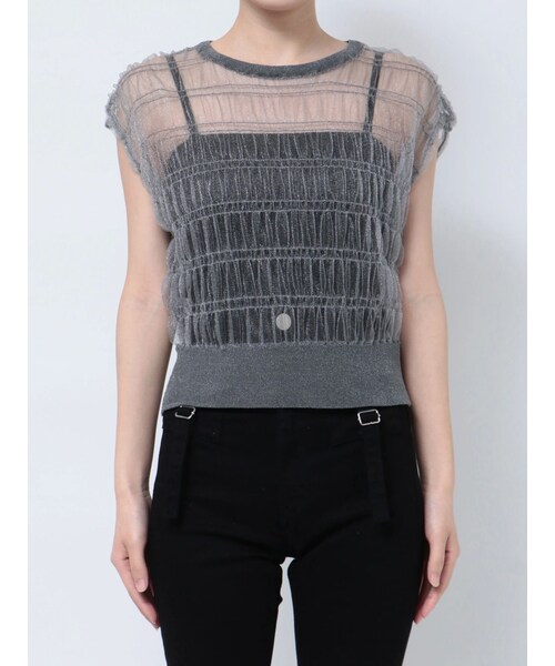 EMODA（エモダ）の「シアーチュールニットタンクトップ（タンクトップ・レディース・グレー/ブラック/ブルー・F）」の3枚目の写真