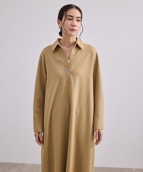 ADAM ET ROPE'(アダムエロペ)の「Super100 ウールスムースシャツワンピース(シャツワンピース・レディース・ブラック/ベージュ・F)」の6枚目の写真