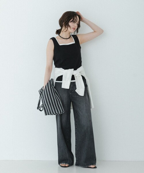 URBAN RESEARCH Sonny Label（アーバンリサーチサニーレーベル）の「パイルボーダービッグトート（トートバッグ・レディース・チャコール/グリーン/ブルー・One）」の8枚目の写真