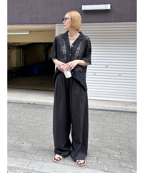 リネン混カーブラフパンツ