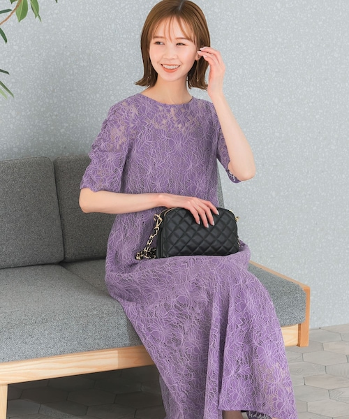 URBAN RESEARCH ROSSO（アーバンリサーチロッソ）の「kaene　配色レースエプロンドレス（ワンピース・レディース・pink beige/navy/purple・36/38）」の4枚目の写真