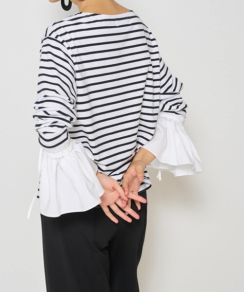 URBAN RESEARCH ROSSO（アーバンリサーチロッソ）の「Mewl　シャツスリーブボーダーTOPS（Tシャツ/カットソー・レディース・OWHITE/BLACK・Free）」の4枚目の写真