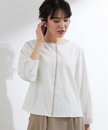 nissen | 配色パイピング８分袖ブラウス（形態安定イージーケア・透けにくい・ＵＶカット）(シャツ/ブラウス)