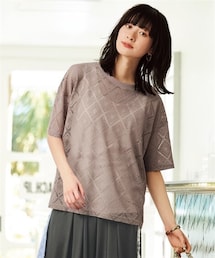nissen | <大きいサイズ>透かし柄ゆるシルエットカットソートップス(Tシャツ/カットソー)