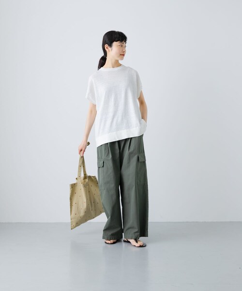 かぐれ（カグレ）の「リネンフレンチスリーブニット（ニット/セーター・レディース・OFF/NATURAL/BLACK・FREE）」の12枚目の写真
