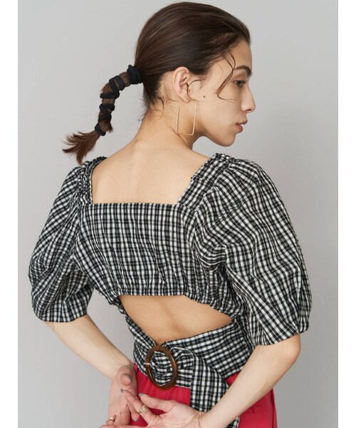 EVRIS（エヴリス）の「ギンガムチェックボリュームブラウス（シャツ/ブラウス・レディース・グリーン/ブラック/アイボリー・F）」の3枚目の写真