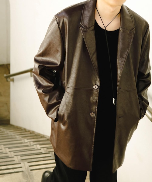 SENSE OF PLACE by URBAN RESEARCH（センスオブプレイスバイアーバンリサーチ）の「フェイクレザーミドルジャケット（テーラードジャケット・メンズ・BLACK/BROWN・M/L）」の2枚目の写真
