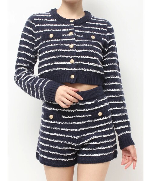 RESEXXY（リゼクシー）の「ツイードボーダーニットカーディガン【セットアップ着用可能】（カーディガン/ボレロ・レディース・ホワイト/グレー/ネイビー・F）」の3枚目の写真