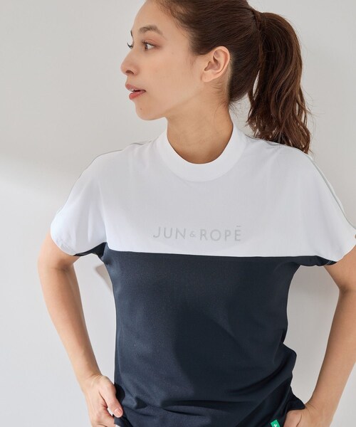 ROPE'(ロペ)の「【UV CARE】【吸水速乾】【ストレッチ】バイカラーモックプルオーバー(Tシャツ/カットソー・レディース・ブラック/ホワイト系・L/M/S)」の19枚目の写真
