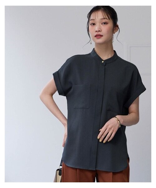 nissen（ニッセン）の「【しわシャキ】Wポケットバンドカラーシャツ（防しわ・形態安定・接触冷感・UVカット）＜大きいサイズ有＞（シャツ/ブラウス・レディース・ラテホワイト/チャコール/モカブラウン・S/M/L/LL/3L/4L/5L/6L/8L/10L）」の20枚目の写真