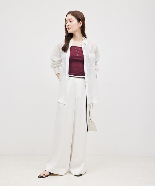 ROPE'（ロペ）の「コットンシルク丸胴テレコカップ付きキャミソール（キャミソール・レディース・ブラック/オフホワイト/ワイン・F）」の6枚目の写真