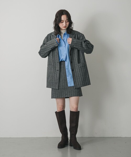 SENSE OF PLACE by URBAN RESEARCH（センスオブプレイスバイアーバンリサーチ）の「ジャージーメルトンテーラード（テーラードジャケット・レディース・BLK×WHT/BRN×BLK・One）」の8枚目の写真