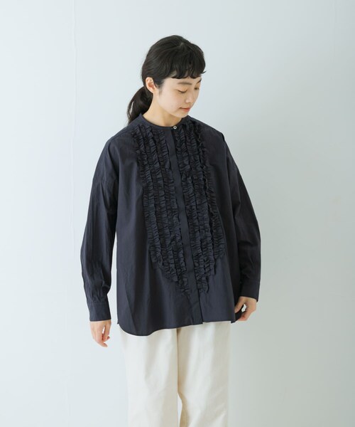 かぐれ（カグレ）の「コットンフリルワイドシャツ（シャツ/ブラウス・レディース・OFF/NAVY・Free）」の13枚目の写真