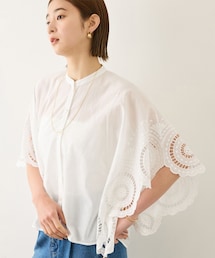 ROPE' | INDIAコットンボイルシフリー刺繍ケープ(ポンチョ)ブラウス/セットアップ対応・イージーケア(シャツ/ブラウス)