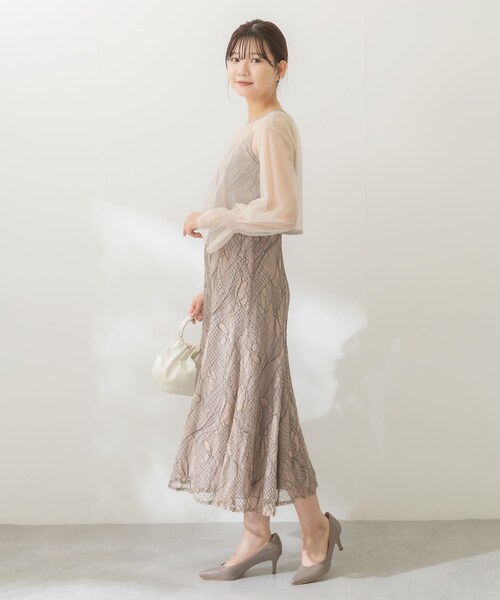 URBAN RESEARCH ROSSO（アーバンリサーチロッソ）の「チュールブラウス付き配色レースドレス（ワンピース・レディース・beige/purple/charcoal・FREE）」の14枚目の写真