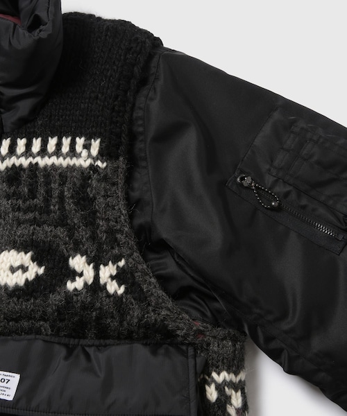 ADAM ET ROPE'（アダムエロペ）の「【elephant TRIBAL fabrics/エレファントトライバルファブリクス】Hybrid Cowichan Blouson（MA-1・メンズ・ブラック/カーキ・F）」の6枚目の写真