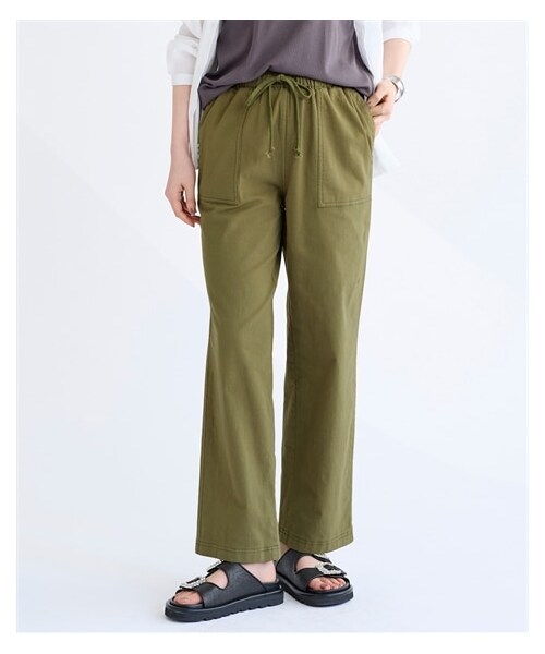 nissen（ニッセン）の「綿混スラブちょいゆるストレートパンツ（ゆったりヒップ）＜大きいサイズ有＞（パンツ・レディース・ナチュラルベージュ/ネイビー/オフホワイト/カーキ/チャコール・L/LL/3L/4L/5L/6L/8L/10L/S/M）」の6枚目の写真