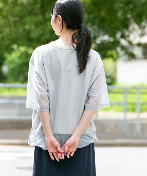 EKAL(エカル)の「『UR TECH ひやサラクール』メッシュレイヤードT-SHIRTS(Tシャツ/カットソー・レディース・ホワイト/グレー/ネイビー/レンガー・One)」の18枚目の写真