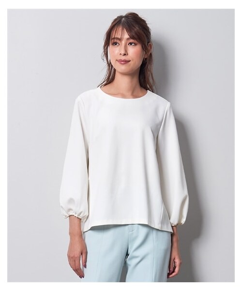 nissen（ニッセン）の「【レディーススーツ】セットアップバックフレアペプラムブラウス（上下別売・ドビー織シリーズ）（スーツパンツ・レディース・黒/オフベージュ・4L/5L/6L/8L）」の7枚目の写真