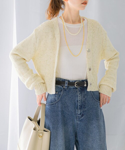 URBAN RESEARCH ROSSO（アーバンリサーチロッソ）の「ラメミックスショートカーディガン（カーディガン/ボレロ・レディース・IVORY/YELLOW・FREE）」の7枚目の写真