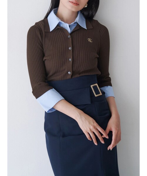 TONAL（トーナル）の「シャツドッキング2WAYリブニット（ニット/セーター・レディース・グレー/ブラック/ブラウン・M）」の14枚目の写真